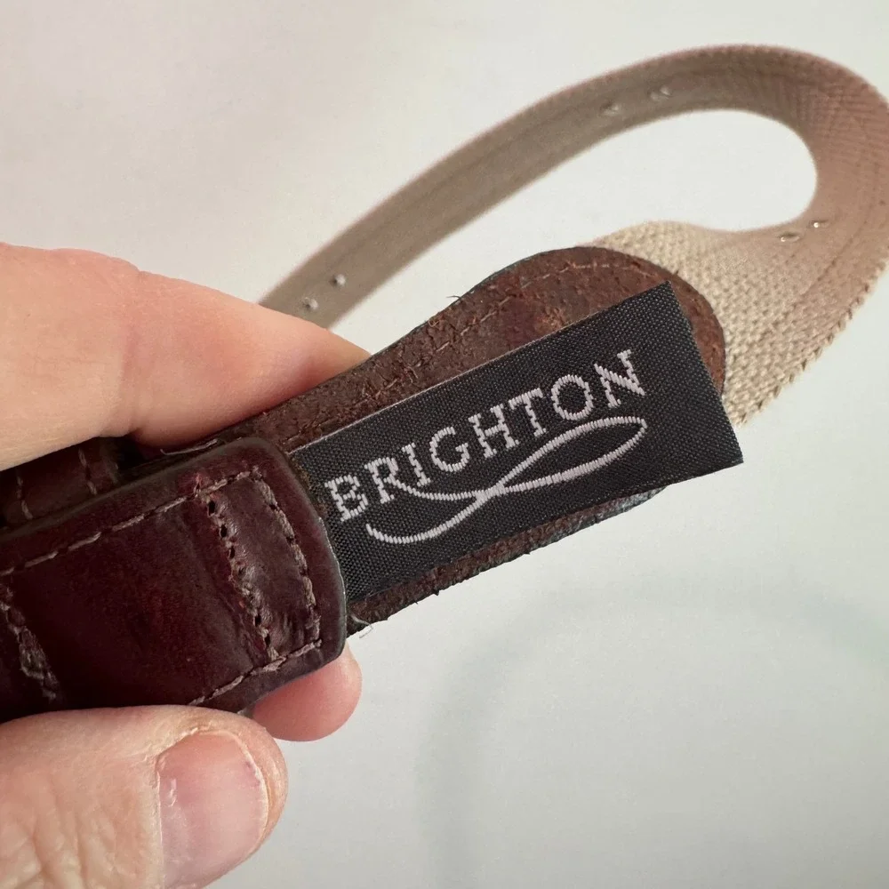 Brighton Nautical Canvas Leather Belt Brass Marlin Tuna‎ Fish  Brown Tan 44